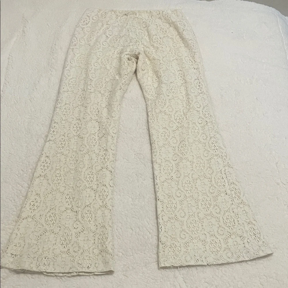 Vintage KORS Cream Lace Flare Pants • Boho Bridal Festival Statement Pants